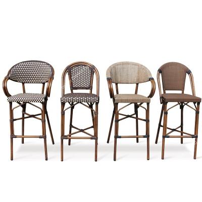 China Hotsale modern bamboo looking outdoor garden rattan wicker bar stool in aluminum frame for sale