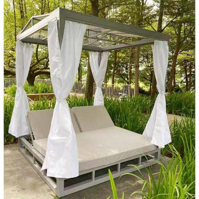 China Weather Resistant Outdoor Furniture Aluminum Roller Shade Outdoor Daybed With Cushion for sale