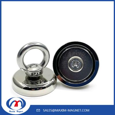 China Strong Super Big Round Neodymium Fishing Magnets Pot Magnet With Eyelet for sale