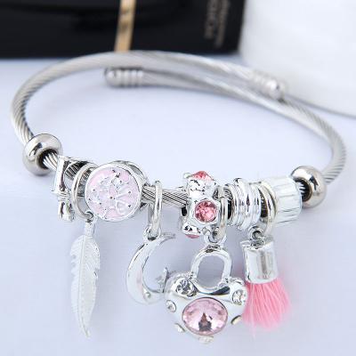 China Hot Selling Ethnic Stainless Steel Cuff Bracelet Adjust Size With DIY Tassel Charms Bracelet To Lady High-quality Fashion Jewelry 2021 for sale