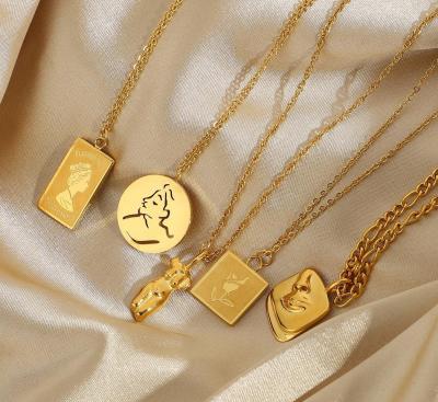 China 2022 Casual/Sporty Canadian Designer Abstract Body Face Square Rose Heart Pendant Necklace Gold Plated Stainless Steel Necklaces For Women for sale