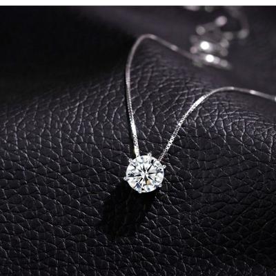 China Korean 2022 Lead Free Nickel Free Shinny Geometric Zircon Sterling Silver Plated Crystal Necklace Jewelry 925 Round Pendant Necklace For Women for sale