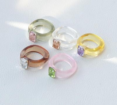 China CLASSIC 2022 Fashion Best Selling Simple Colorful Link Ring Jewelry Wholesale Acid Acrylic Acetate Ring Zircon Resin for sale