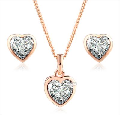 China 2022 Trendy Cheap Elegant Gold Plated Heart Zircon Necklace And Earring Sets Jewelry 18K For Women And Girls S321 for sale