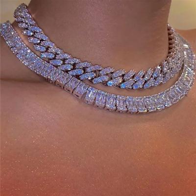 China Hiphop POP Jewelry Punk Trendy Hiphop Cuban Link Chain Iced Out Bling Bling Micro Set Rhinestone Gold Plated Necklace for sale