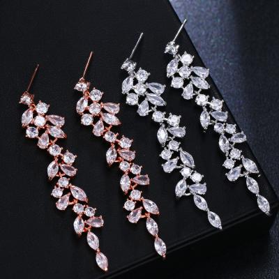 China Vintage Long Cubic Zirconia Earrings For Women Hypoallergenic Statement Earrings Hypoallergenic Statement Women Bridal Wedding Gift for sale