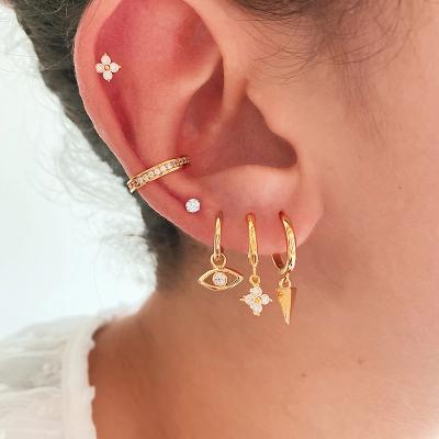 China Hot FASHIONABLE Cartilage 925 Sterling Silver Jewelry Snowflake Zircon Crystal Hoop Earrings Styles Black Purple Flower Earrings for sale