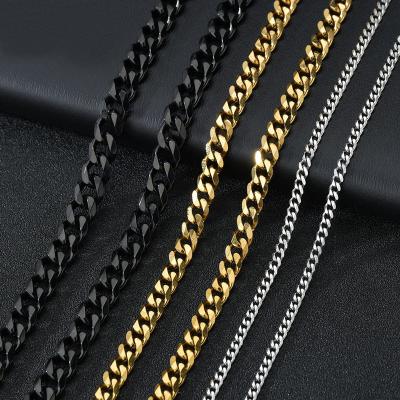 China 2022 CLASSIC 7MM Middle Stainless Steel Men's Black Cuban Chain Necklace for sale