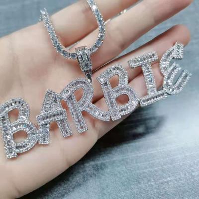 China TRENDY Personalize Custom Name Tennis Chain Outlet Bead Custom Gold Plated CZ Zircon DIY Letter Name Necklace Iced Out Jewelry for sale