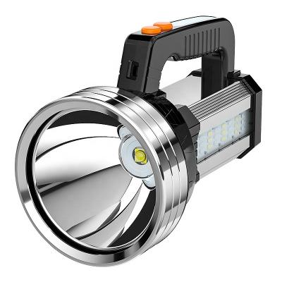 China Handheld Powerful Outdoor Lighting Waterproof LED Searchlight Bottom Display+Side Rechargeable Flashlight for sale