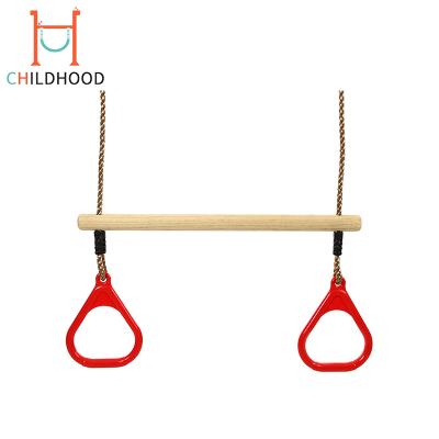 China Outdoor Safe Safety Kids Trapeze Swing Wooden Ring Swing Bar for sale