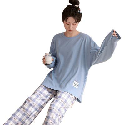 China Wholesale Korean Style Simple Pajamas Blue Plaid Pajamas Pants Women's Fashion Breathable And Comfort Sleepwear for sale