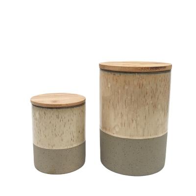 China Fashionable Changeable Glaze Ceramic Tea Canister Storage Jar With Wooden Lid for sale