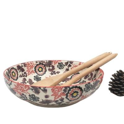 China Viable Hot Selling Custom Hand Painted Ceramic Salad Noodle Bowl Set for sale