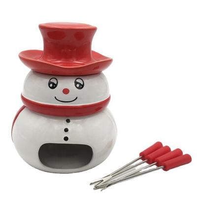 China Viable Snowman Shape Ceramic Cheese Chocolate Fondue Pot For Christmas Gift for sale