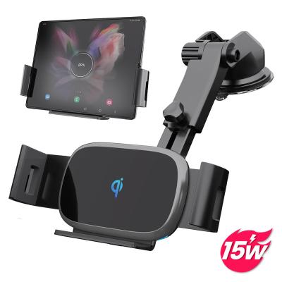 China Mobile Phone kc Certified Auto Spin 15W Car Fast Charging Wireless Charger Car Mount For Samsung Z Fold 3 Z Flip 3 for sale