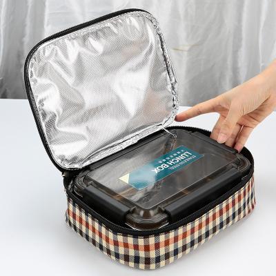 China Wholesale Portable/Supermarket Plaid Insulated Reusable Storage Bag Food Packing Lunch Bag Reusable Lunch Box Bag For Adults Men for sale