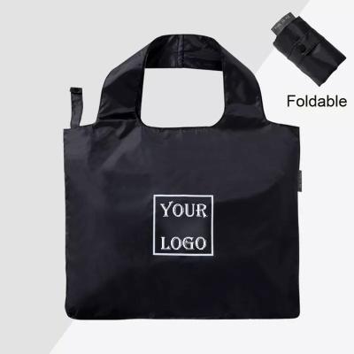 China Big Sale Top Selling Black Logo Reusable Printed Eco Friendly Handled Polyester Packaging Foldable Shopping Bag for sale