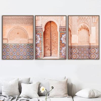 China Luxury/Waterproof+ECO-Friendly Islamic Building Print Wall Art Canvas Painting Moroccan Arch Muslim Door Of Old Mosque Poster for sale