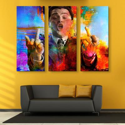 China Waterproof+ECO-Friendly Wall Street Wolf Canvas Art Wall Modern Art Painting Inspirational Art 3 Panel Painting for sale