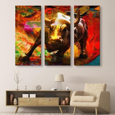 China Waterproof+ECO-Friendly Wall Street Taurus Canvas Art Wall Modern Pop Art Painting Inspirational Art 3 Panel Painting for sale