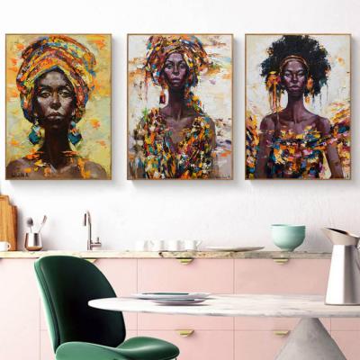 China African Wall Art Painting Watercolor Canvas Painting Graffiti Girl Poster Modern Home Decoration Painting for sale