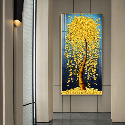 China Luxury/Waterproof+ECO-Friendly Vertical Tree Gold Leaf Crystal Porcelain Painting Wall Background Wall Painting for sale