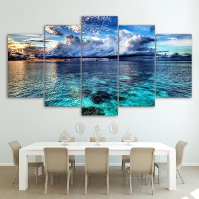 China Modern Home Decor 5 Panel Sea Wave Landscape Waterproof+ECO-Friendly Decoration Pictures Modular Canvas Print Wall Art for sale