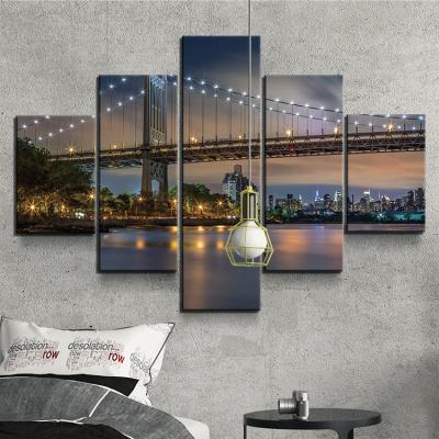 China Yiwu Factory Modern Bridge Looking HD 5 Panel Canvas Wall Art Set Light Home Decoration for sale