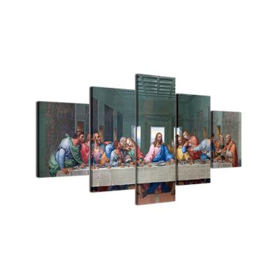 China Modern Modular Pictures HD Printed Canvas Jesus 5 Pieces Art Painting Wall Print Last Supper Poster Canvas Decor Living Room for sale