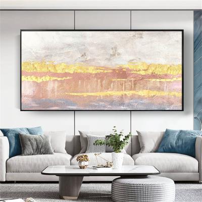 China 100% Hand Painted Modern Abstract Oil Painting Office Living Room Decor Wall Art Gold and Pink Canvas Painting for sale