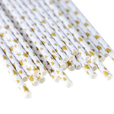 China Maochun Christmas Tree Pattern Gold Paper Disposable Straw, Eco Custom Disposable Paper Bar Supplies Straw, Themed Party Supplies for sale