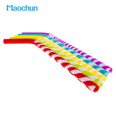 China Art Decor Maochun Food Grade Silicone Reusable Mixed Color Straws for Kids, Eco-friendly Curvy Silicone Kids Drinking Straw for Juice for sale