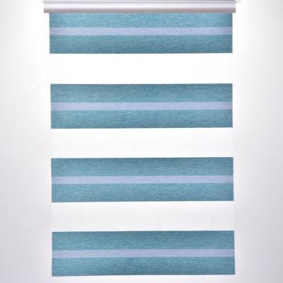 China Custom Size Double Layer Blue Wide Zebra Blade Shade Double Layer Fabric Dim-Blinds Fabric For Home Window for sale