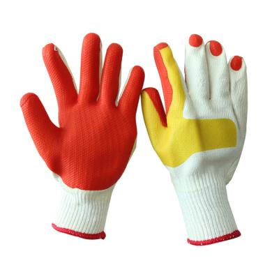 China Personal care; White / Yellow And Red Anti Slip Abrasion Anti Slip Polycotton Waterproof Work Rubber Gloves for sale