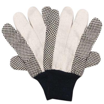 China Wearable comfort; Good Grip Wet and Oily Environment Canvas PVC Dotted Wrist Safety Industrial Work Garden Hand Knitted Black Work Gloves for sale