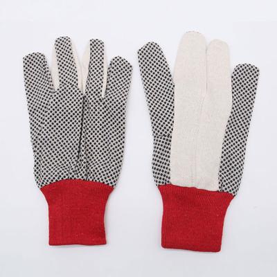 China Wearable comfort; Good Grip Wet and Oily Environment Canvas PVC Dotted Garden Red Hand Work Safety Knitted Wrist Working Gloves for sale