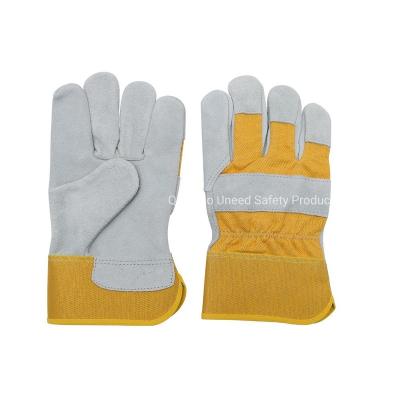 China Abrasion Resistant Natural Cow Split Leather Gloves - Yellow Coating for sale