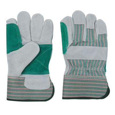 China Abrasion Resistant Natural Cow Split Leather Gloves - Green Stripe for sale