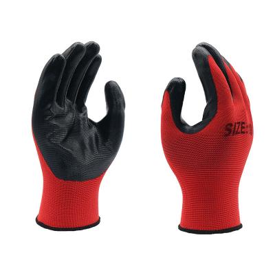 China Safety Inspection CE 13G Coating Red Black Nitrile Coated Anti Abrasion Nitrile Safety Work Gloves for sale