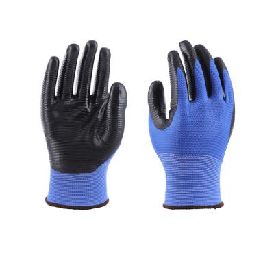 China Wholesale Blue Nylon Coated Industrial Coated Cut PU Safety Inspection 18G Heavy Duty Work Glove for sale