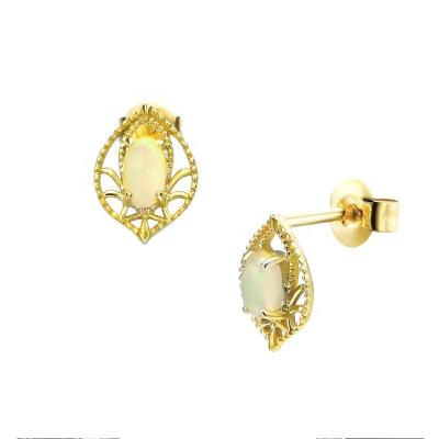 China Real TRENDY 9K Gold Fine Jewelry Solid Gold Earring Stud With Opal Online Order Fast Shipping for sale