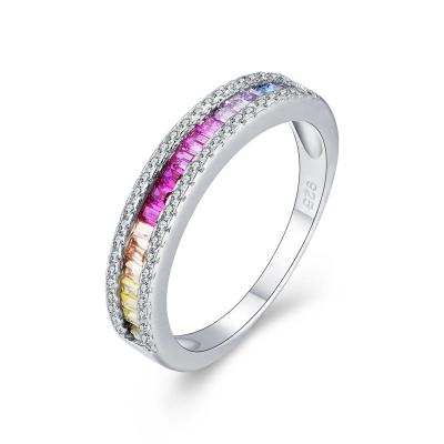 China TRENDY for Hot Sale Rainbow Colored Solid 925 Sterling Silver Mold Rings Jewelry CZ women shipping fast for sale