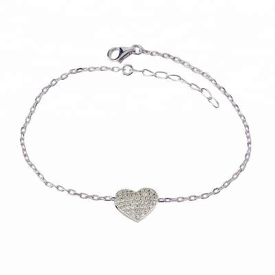 China Fashion Jewelry 925 Silver CZ Pave Heart Charm New Style Bracelet for sale