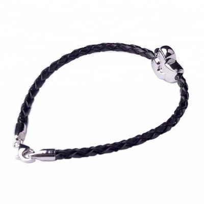 China New CLASSIC Clasp Heat Braided 3mm 925 Sterling Silver Duck Charms Magic White Gold Black Leather Strap for sale