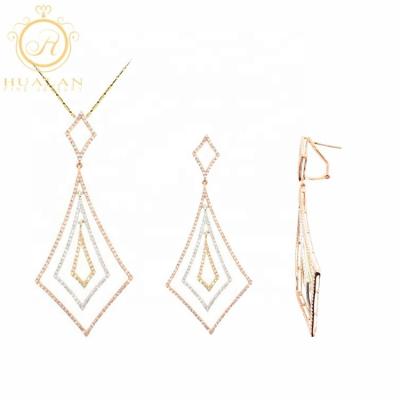 China Hot Solid 18K Gold BOHEMIA 3 Piece Peand Earring With Diamond Micro Setting Girl Brazilian Gold Jewelry Set for sale