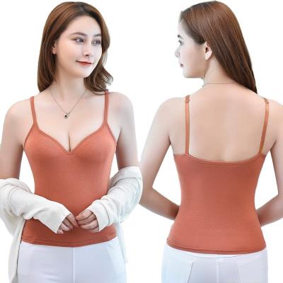 China Women Adjustable Strap Camis Yarn Free QUICK DRY Padded Embedded Suggest Solid Color Tank Top Camisole Vest for sale