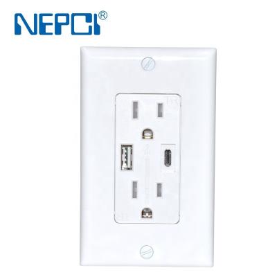 China Residential/General Purpose USB Wall Socket Outlet Charger 20W 15A Duplex Tamper-Resistant Receptacles Plug in White XJY-USB-30-A-A/C NEPCI for sale