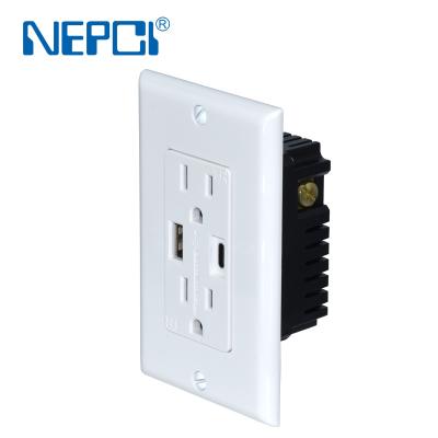 China Residential Multi-Purpose USB Wall Outlet XJY-USB-30-A-A/C Dual Ports 5V 2.1A Receptacle USB Charger Socket American Standard ETL Certification for sale