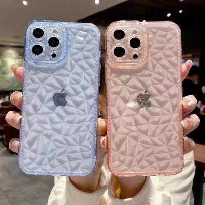 China Transparent Clear Rhombus Diamond Marble 3D Anti-scratch Phones Cover Shockproof TPU Cell Phone Case For iPhone 12 13 pro max for sale